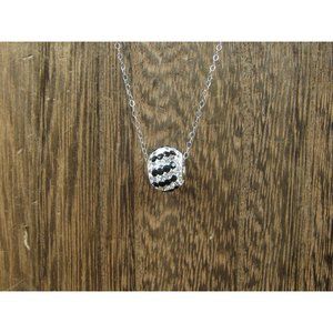 18" Sterling Silver Black And Clear Crystal Bead Necklace Vintage Minimalist